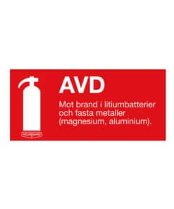 Typskylt Brandsläckare AVD Lithium 10x20cm